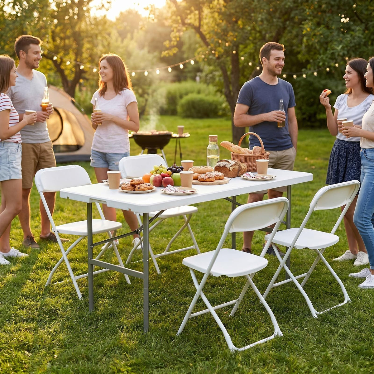 Sweetcrispy 121.9cm Folding Picnic Table Basic White