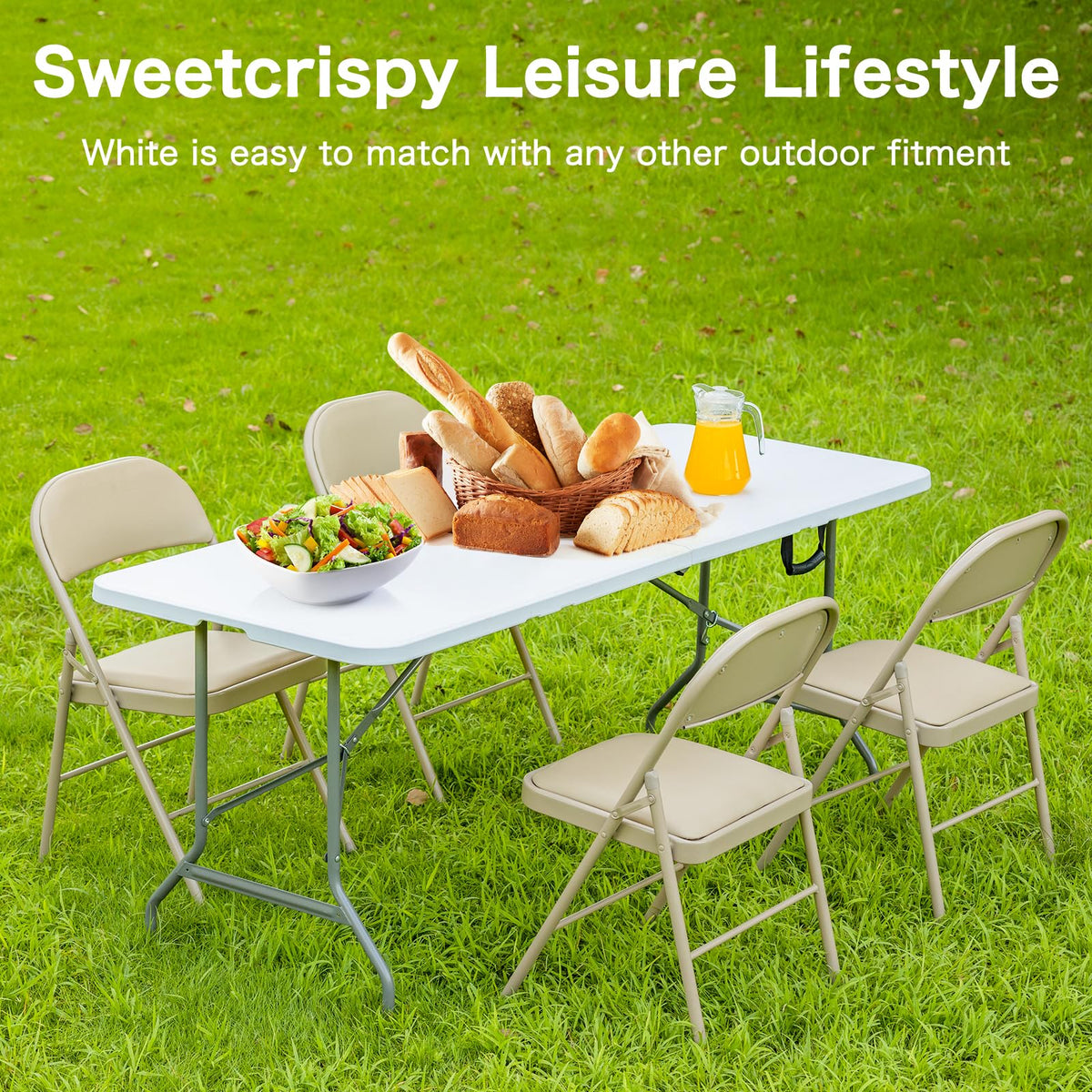 Sweetcrispy 121.9cm Folding Picnic Table Basic White