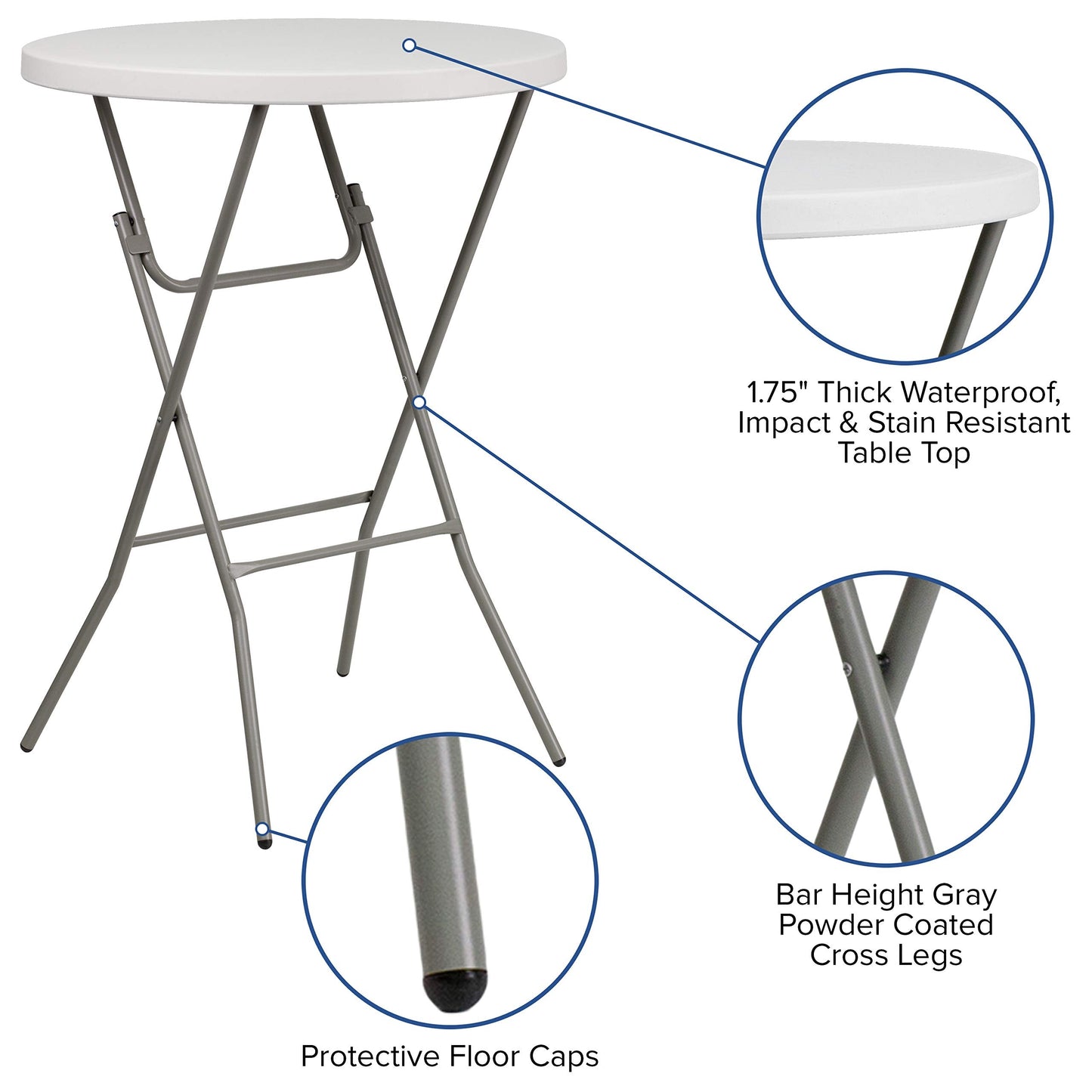 Flash Furniture Round Folding Bar Height Table 80cm Granite White